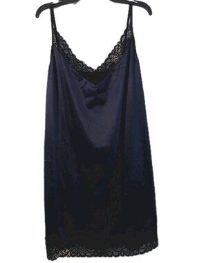 IN’VOLAND Womens Dress Nightgown Size 20 Blue Satin Lace Chemise Slip Sleepwear